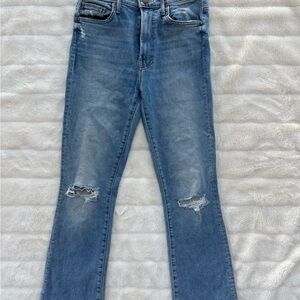 MOTHER Blue Distressed Straight Leg Jeans